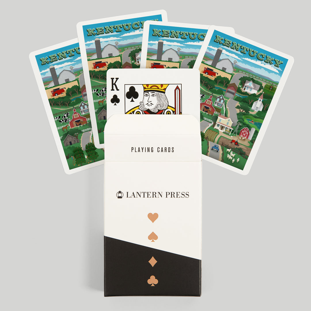 Playing Cards, Kentucky, Retro Countryside, 52 Card Deck with Jokers in Box, Unique Art Cards Lantern Press 