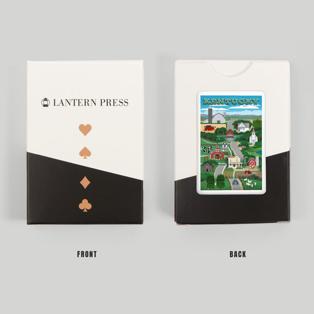 Playing Cards, Kentucky, Retro Countryside, 52 Card Deck with Jokers in Box, Unique Art Cards Lantern Press 
