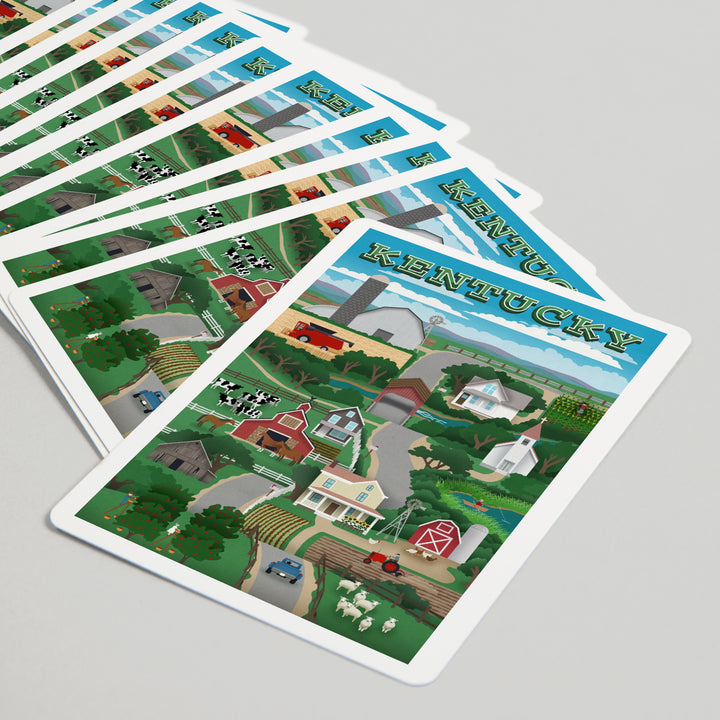 Playing Cards, Kentucky, Retro Countryside, 52 Card Deck with Jokers in Box, Unique Art Cards Lantern Press 