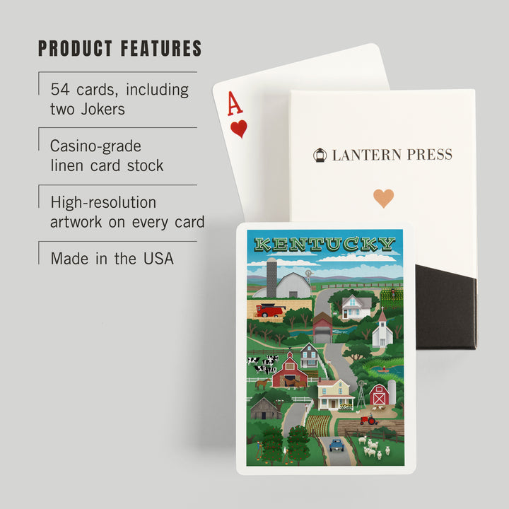 Playing Cards, Kentucky, Retro Countryside, 52 Card Deck with Jokers in Box, Unique Art Cards Lantern Press 