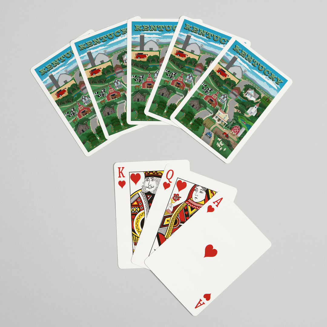 Playing Cards, Kentucky, Retro Countryside, 52 Card Deck with Jokers in Box, Unique Art Cards Lantern Press 