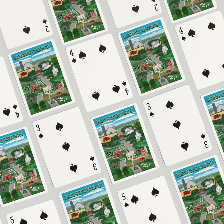 Playing Cards, Kentucky, Retro Countryside, 52 Card Deck with Jokers in Box, Unique Art Cards Lantern Press 