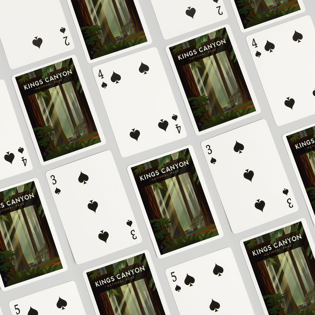 Playing Cards, Kings Canyon National Park, Redwood Forest, Geometric Lithograph, 52 Card Deck with Jokers in Box, Unique Art Cards Lantern Press 