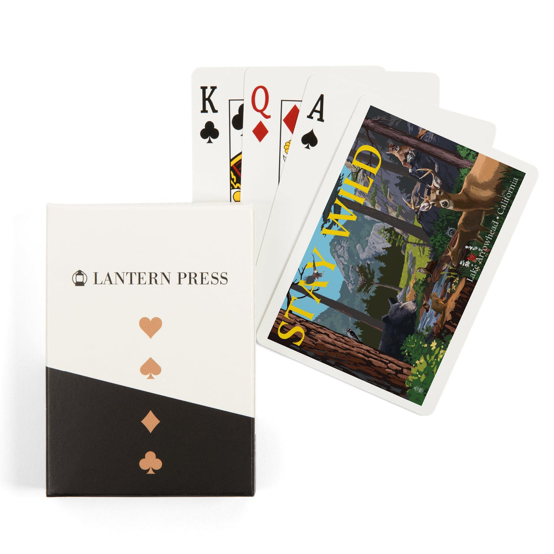 Playing Cards, Lake Arrowhead, California, Stay Wild, National Park WPA Sentiment, 52 Card Deck with Jokers in Box, Unique Art Cards Lantern Press 