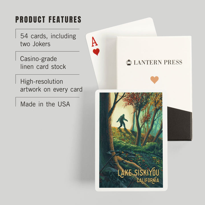 Playing Cards, Lake Siskiyou, California, Wanderer, Bigfoot in Forest, 52 Card Deck with Jokers in Box, Unique Art Cards Lantern Press 
