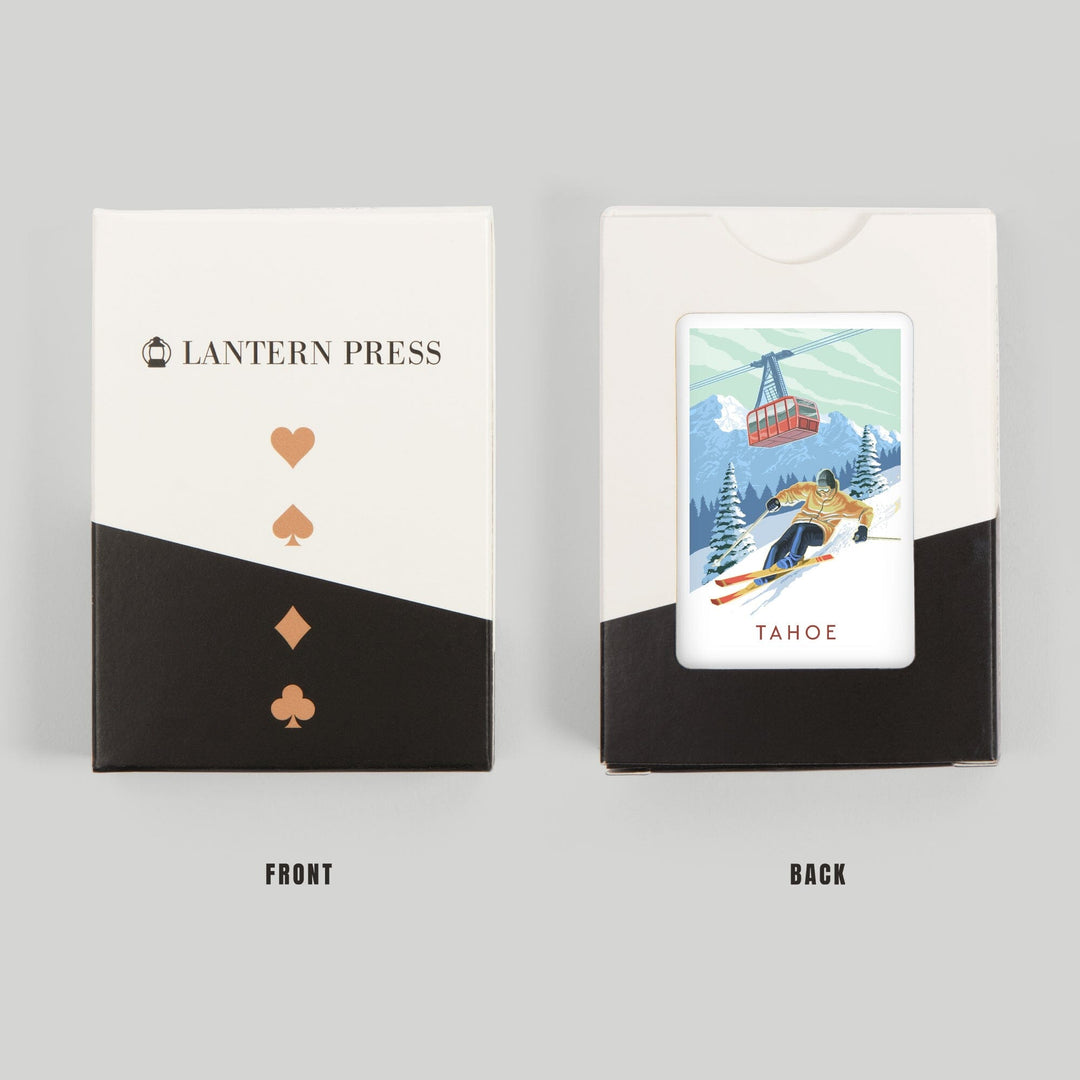 Playing Cards, Lake Tahoe, California, Skier and Tram, Tahoe, 52 Card Deck with Jokers in Box, Unique Art Cards Lantern Press 