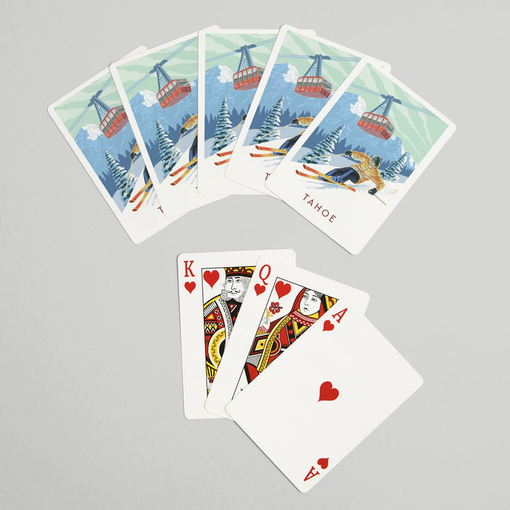 Playing Cards, Lake Tahoe, California, Skier and Tram, Tahoe, 52 Card Deck with Jokers in Box, Unique Art Cards Lantern Press 