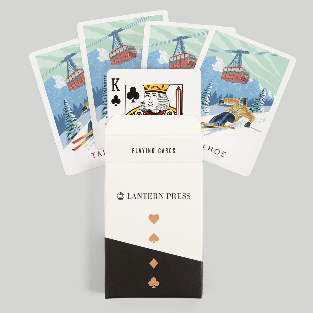 Playing Cards, Lake Tahoe, California, Skier and Tram, Tahoe, 52 Card Deck with Jokers in Box, Unique Art Cards Lantern Press 