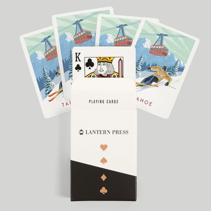 Playing Cards, Lake Tahoe, California, Skier and Tram, Tahoe, 52 Card Deck with Jokers in Box, Unique Art Cards Lantern Press 