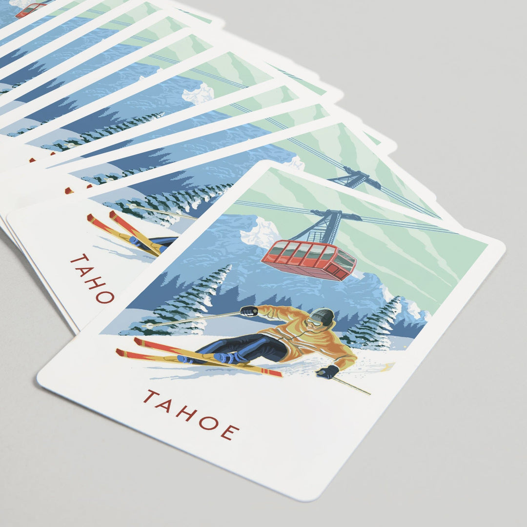 Playing Cards, Lake Tahoe, California, Skier and Tram, Tahoe, 52 Card Deck with Jokers in Box, Unique Art Cards Lantern Press 