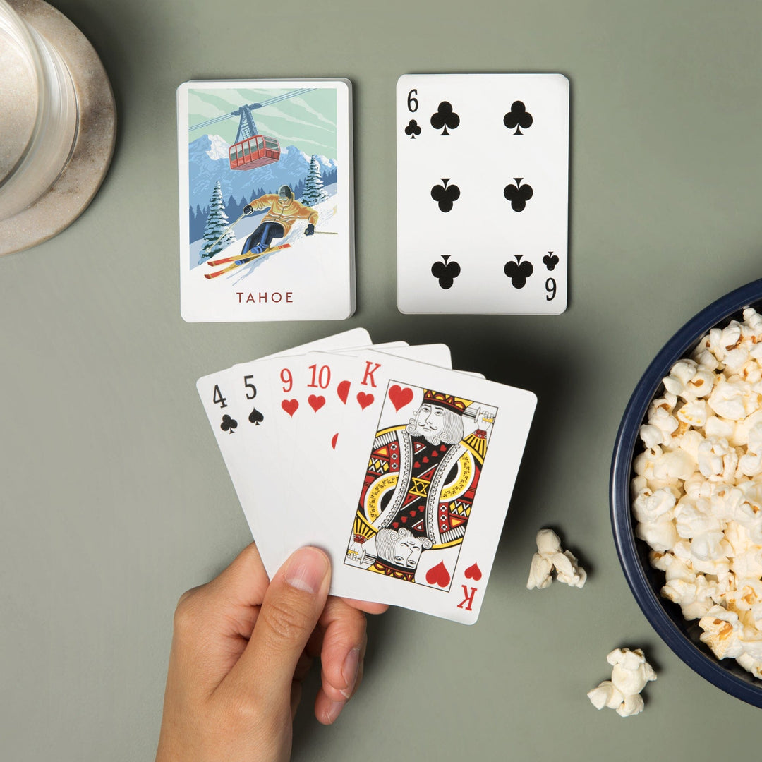 Playing Cards, Lake Tahoe, California, Skier and Tram, Tahoe, 52 Card Deck with Jokers in Box, Unique Art Cards Lantern Press 