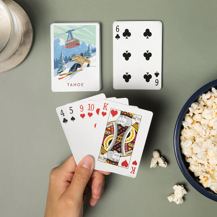 Playing Cards, Lake Tahoe, California, Skier and Tram, Tahoe, 52 Card Deck with Jokers in Box, Unique Art Cards Lantern Press 