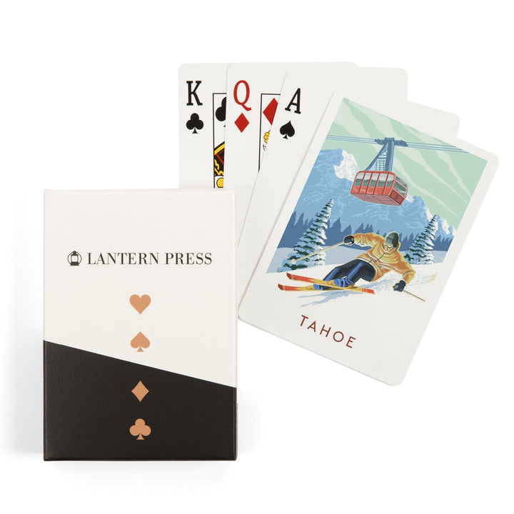 Playing Cards, Lake Tahoe, California, Skier and Tram, Tahoe, 52 Card Deck with Jokers in Box, Unique Art Cards Lantern Press 