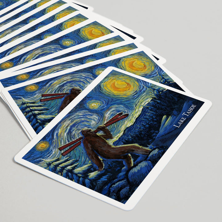Playing Cards, Lake Tahoe, California, Starry Night, Winter Bigfoot with Skis, 52 Card Deck with Jokers in Box, Unique Art Cards Lantern Press 