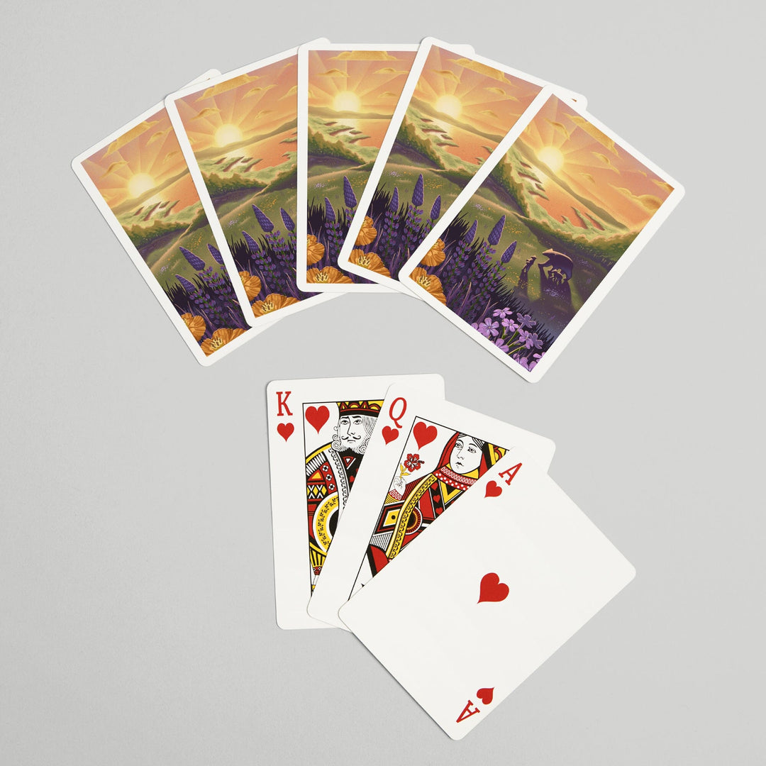 Playing Cards, Lithograph, Bear and Spring Flowers, Lake, 52 Card Deck with Jokers in Box, Unique Art Cards Lantern Press 