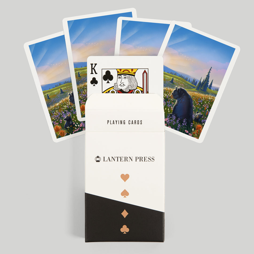 Playing Cards, Lithograph, Bear Family in Field, 52 Card Deck with Jokers in Box, Unique Art Cards Lantern Press 