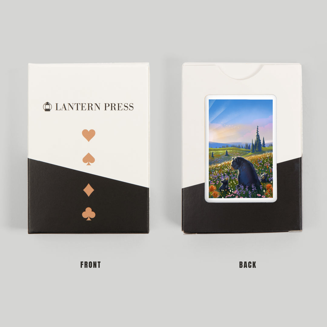 Playing Cards, Lithograph, Bear Family in Field, 52 Card Deck with Jokers in Box, Unique Art Cards Lantern Press 