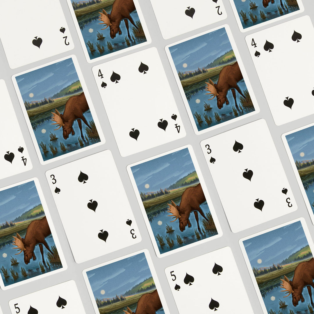 Playing Cards, Lithograph, Reflection Pond and Bull Moose, 52 Card Deck with Jokers in Box, Unique Art Cards Lantern Press 