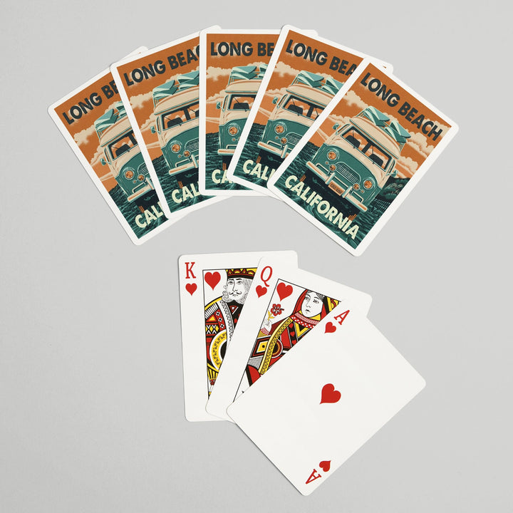Playing Cards, Long Beach, California, Camper Van, 52 Card Deck with Jokers in Box, Unique Art Cards Lantern Press 