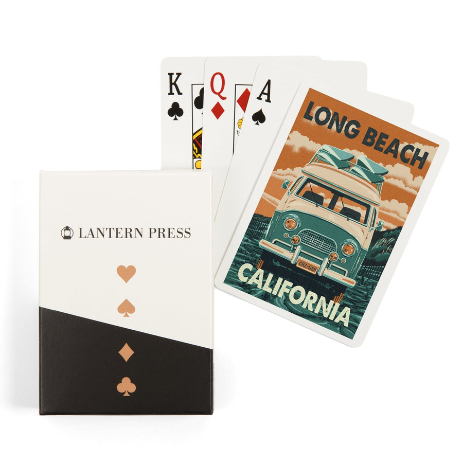 Playing Cards, Long Beach, California, Camper Van, 52 Card Deck with Jokers in Box, Unique Art Cards Lantern Press 