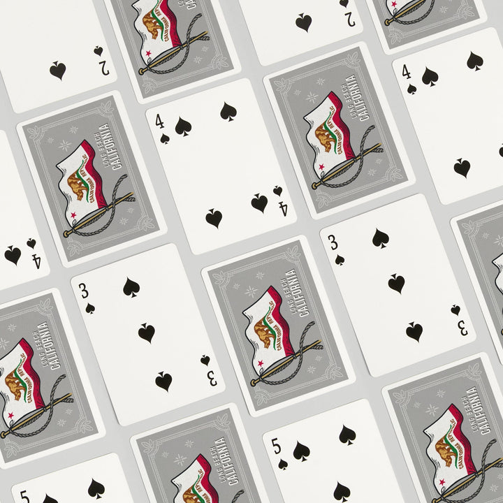 Playing Cards, Long Beach, California, Waving State Flag, State Series, 52 Card Deck with Jokers in Box, Unique Art Cards Lantern Press 