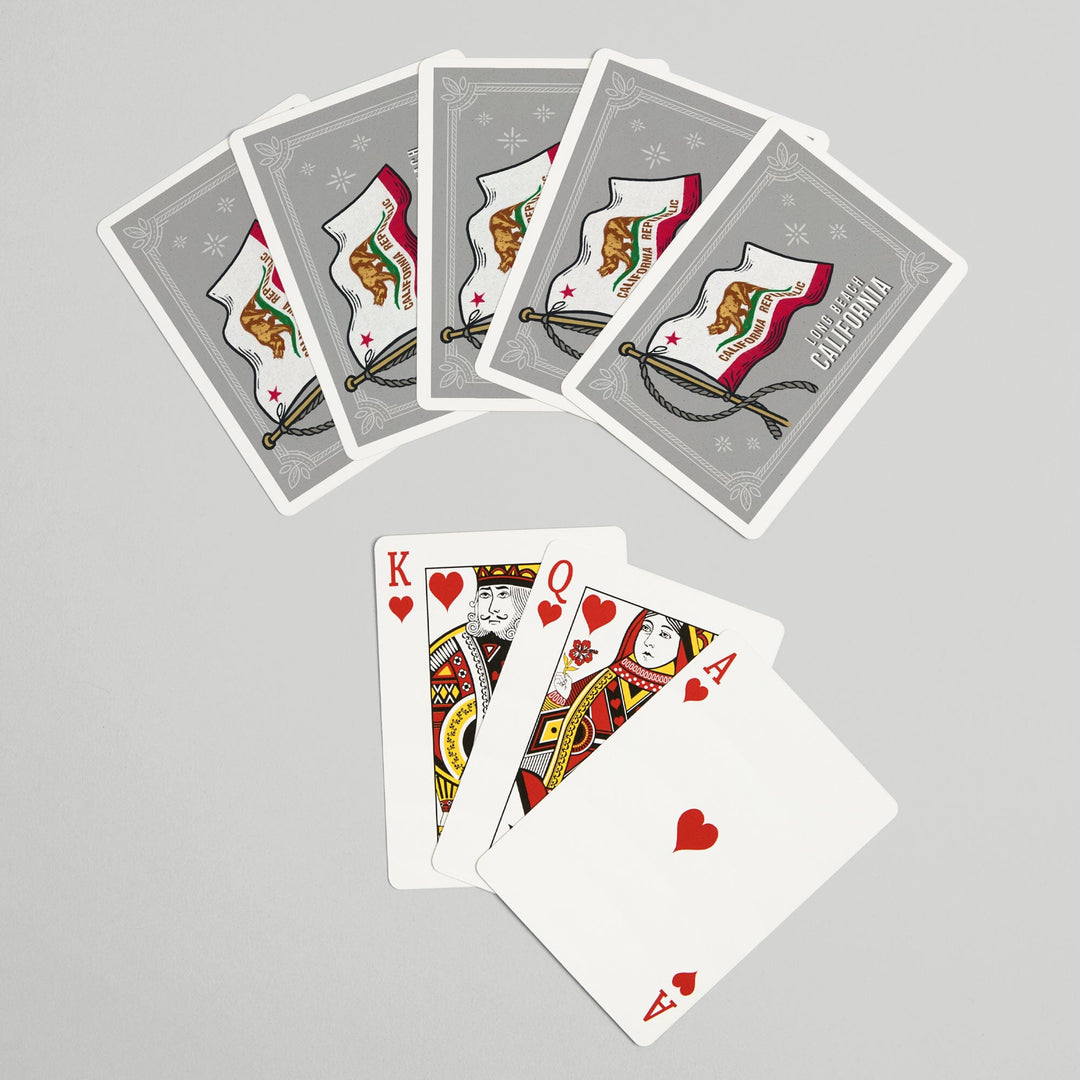 Playing Cards, Long Beach, California, Waving State Flag, State Series, 52 Card Deck with Jokers in Box, Unique Art Cards Lantern Press 