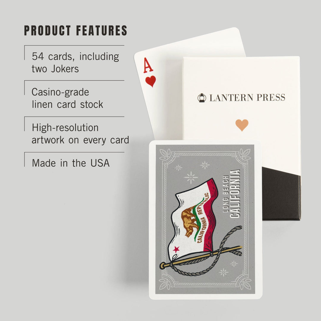 Playing Cards, Long Beach, California, Waving State Flag, State Series, 52 Card Deck with Jokers in Box, Unique Art Cards Lantern Press 
