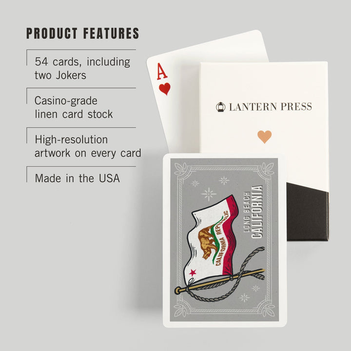 Playing Cards, Long Beach, California, Waving State Flag, State Series, 52 Card Deck with Jokers in Box, Unique Art Cards Lantern Press 