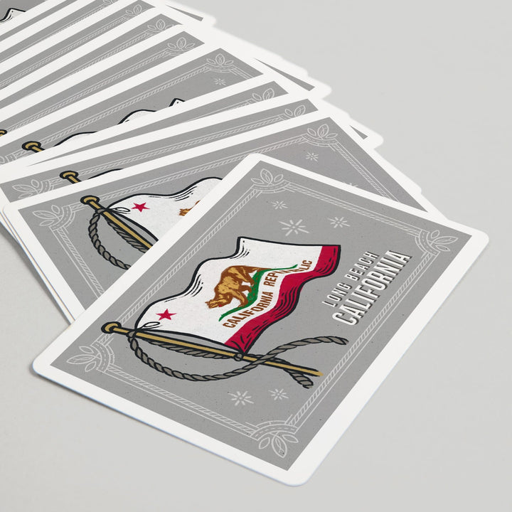 Playing Cards, Long Beach, California, Waving State Flag, State Series, 52 Card Deck with Jokers in Box, Unique Art Cards Lantern Press 