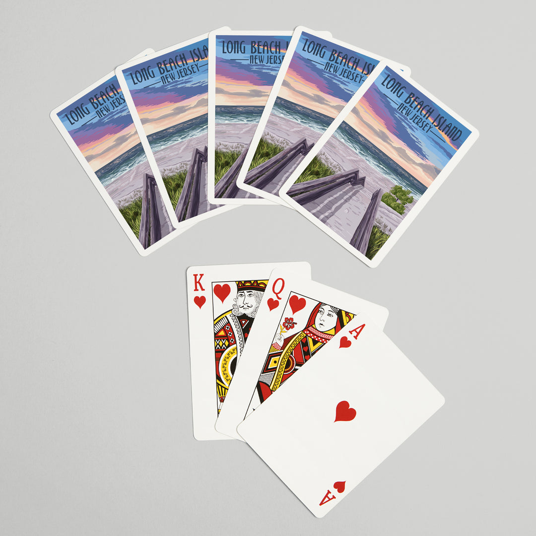 Playing Cards, Long Beach Island, New Jersey, Beach Boardwalk, 52 Card Deck with Jokers in Box, Unique Art Cards Lantern Press 