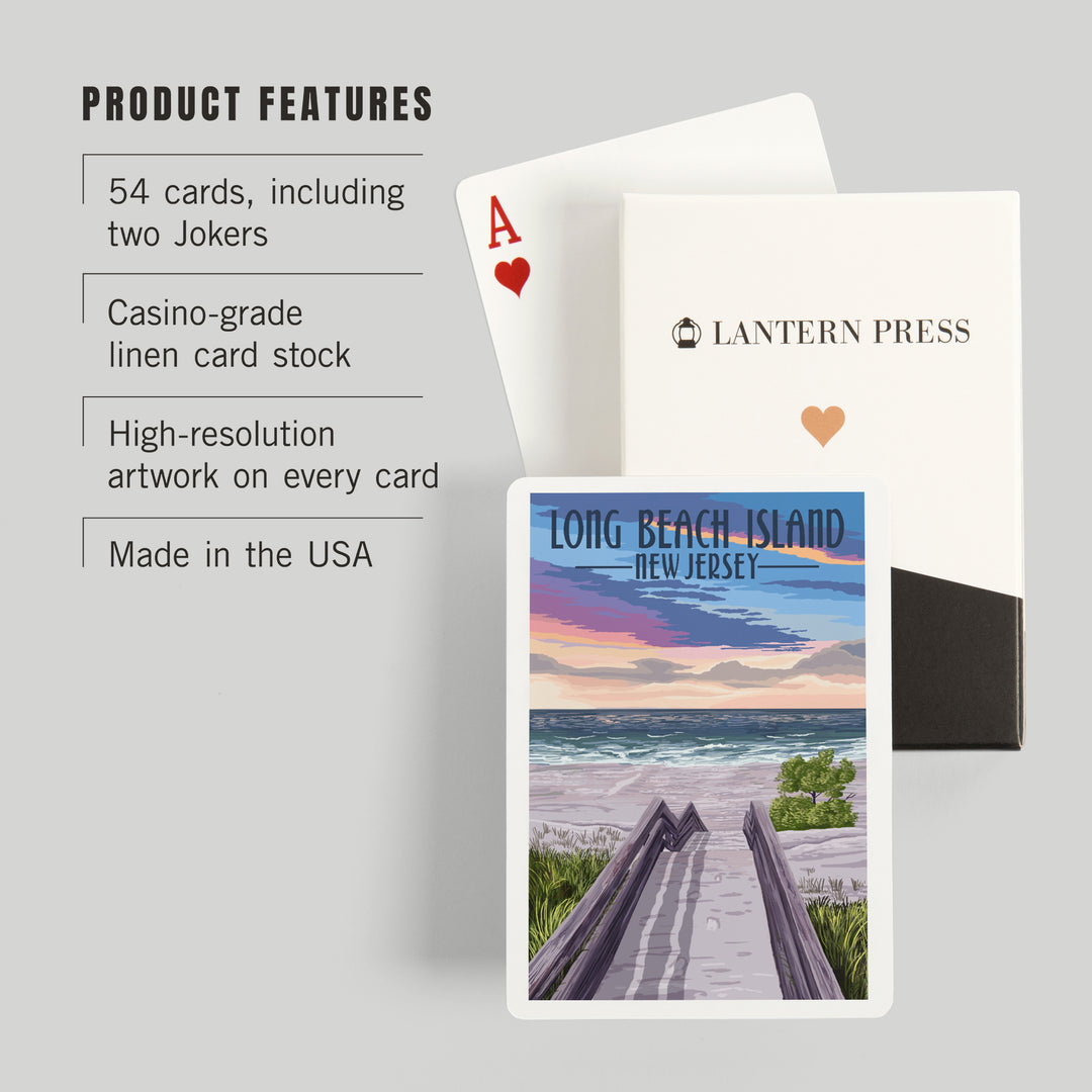 Playing Cards, Long Beach Island, New Jersey, Beach Boardwalk, 52 Card Deck with Jokers in Box, Unique Art Cards Lantern Press 