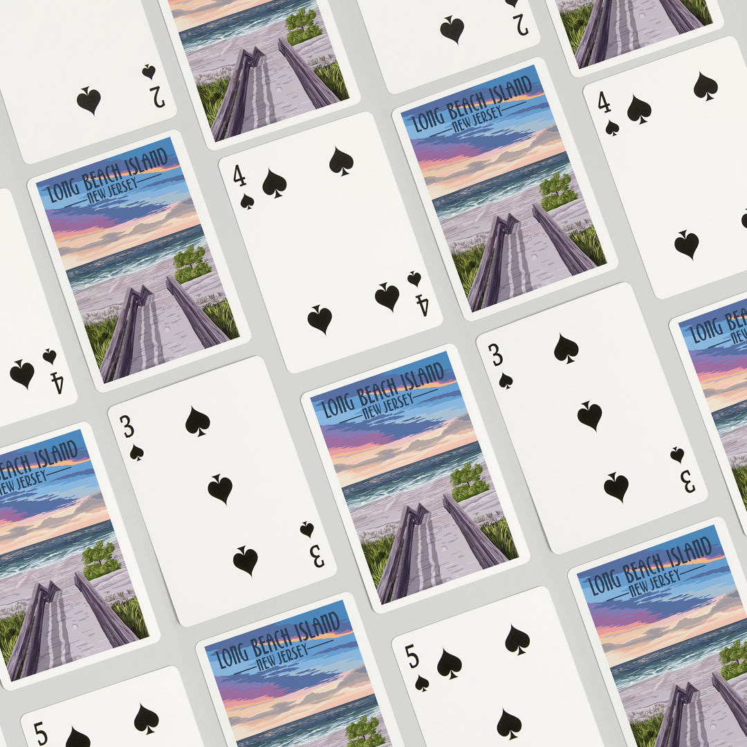 Playing Cards, Long Beach Island, New Jersey, Beach Boardwalk, 52 Card Deck with Jokers in Box, Unique Art Cards Lantern Press 
