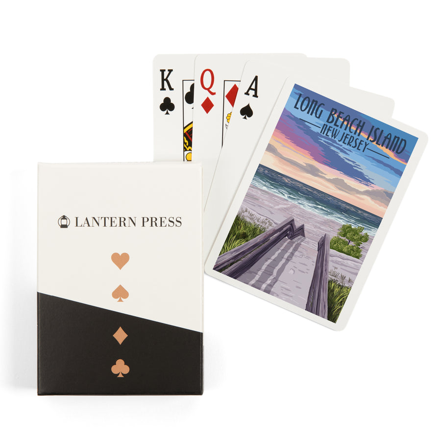 Playing Cards, Long Beach Island, New Jersey, Beach Boardwalk, 52 Card Deck with Jokers in Box, Unique Art Cards Lantern Press 