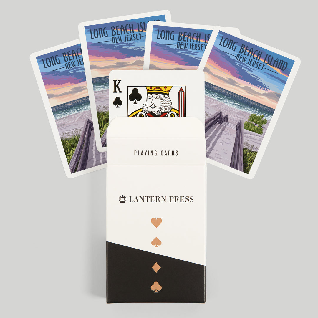 Playing Cards, Long Beach Island, New Jersey, Beach Boardwalk, 52 Card Deck with Jokers in Box, Unique Art Cards Lantern Press 