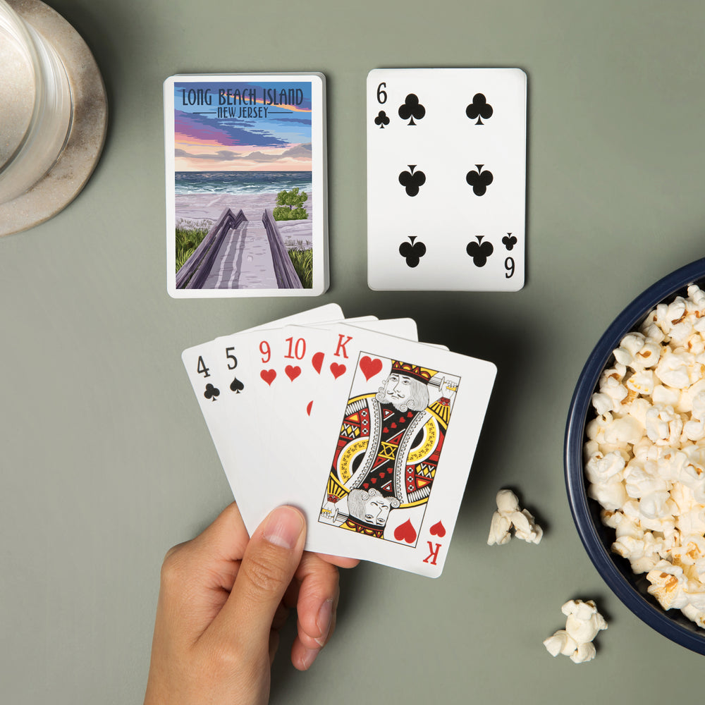 Playing Cards, Long Beach Island, New Jersey, Beach Boardwalk, 52 Card Deck with Jokers in Box, Unique Art Cards Lantern Press 