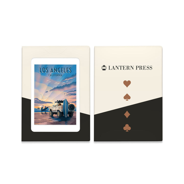 Playing Cards, Los Angeles, California, Lithograph, Surfers on Beach, 52 Card Deck with Jokers in Box, Unique Art Cards Lantern Press 