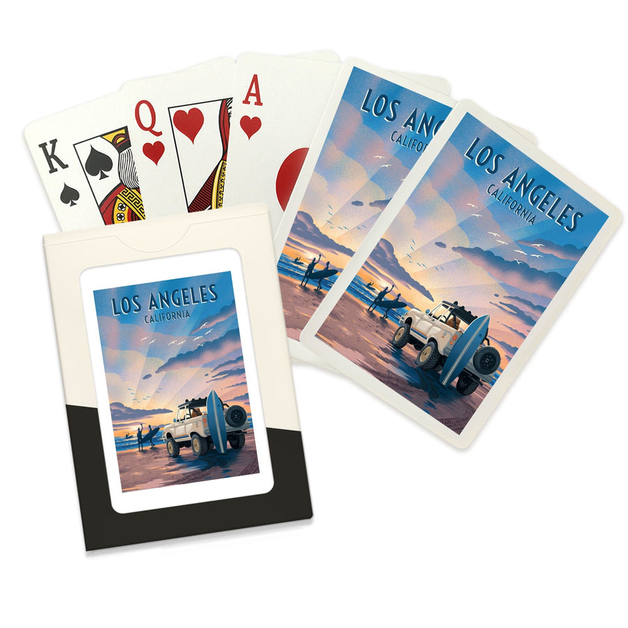 Playing Cards, Los Angeles, California, Lithograph, Surfers on Beach, 52 Card Deck with Jokers in Box, Unique Art Cards Lantern Press 
