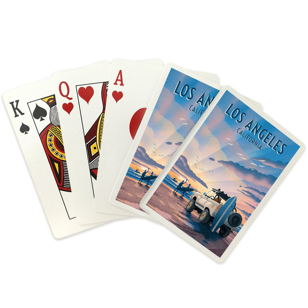 Playing Cards, Los Angeles, California, Lithograph, Surfers on Beach, 52 Card Deck with Jokers in Box, Unique Art Cards Lantern Press 