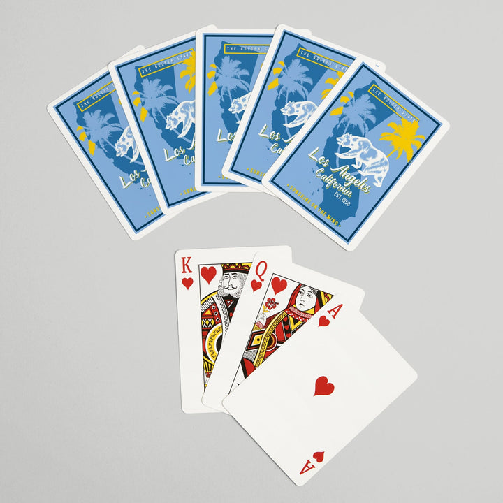 Playing Cards, Los Angeles, California, State Outline, Urban Traveler, Blue and Yellow, 52 Card Deck with Jokers in Box, Unique Art Cards Lantern Press 