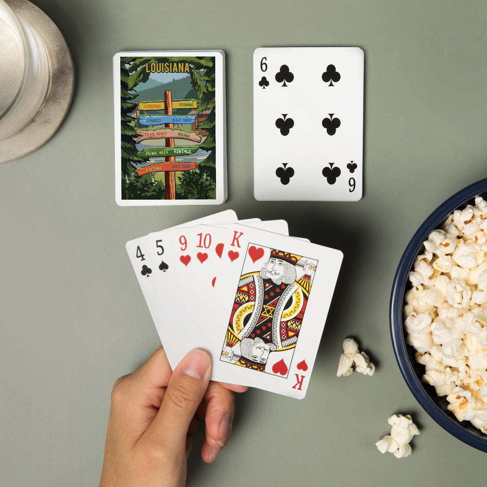 Playing Cards, Louisiana, Signpost, Forest and Camp, 52 Card Deck with Jokers in Box, Unique Art Cards Lantern Press 