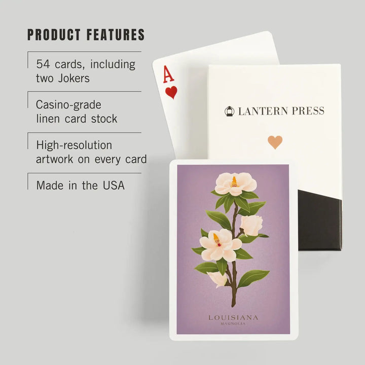 Playing Cards, Louisiana, Vintage Flora, State Series, Magnolia, 52 Card Deck with Jokers in Box, Unique Art Cards Lantern Press 