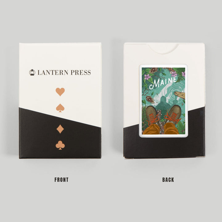 Playing Cards, Maine, Embrace the Elements Hiking, 52 Card Deck with Jokers in Box, Unique Art Cards Lantern Press 
