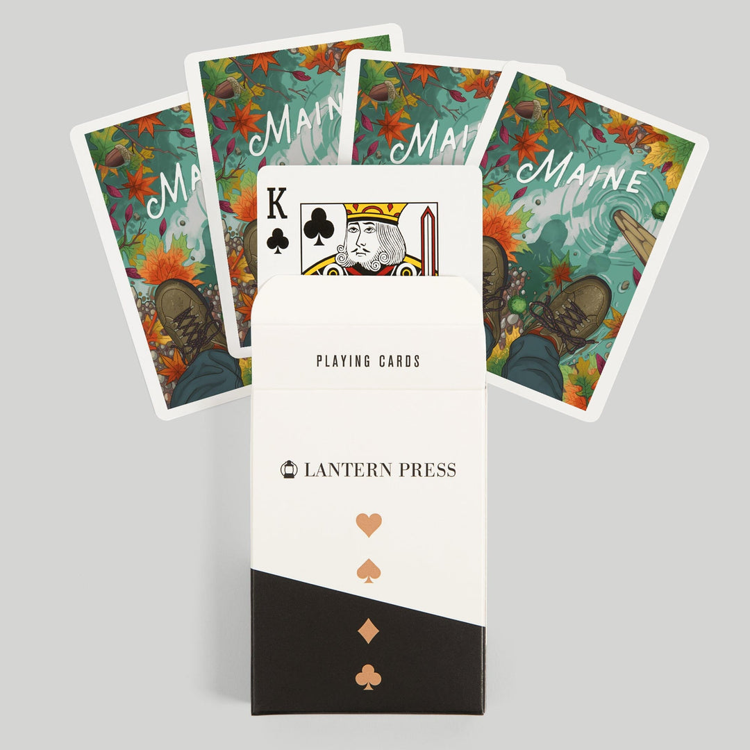 Playing Cards, Maine, Embrace the Elements Hiking, Fall Colors, 52 Card Deck with Jokers in Box, Unique Art Cards Lantern Press 