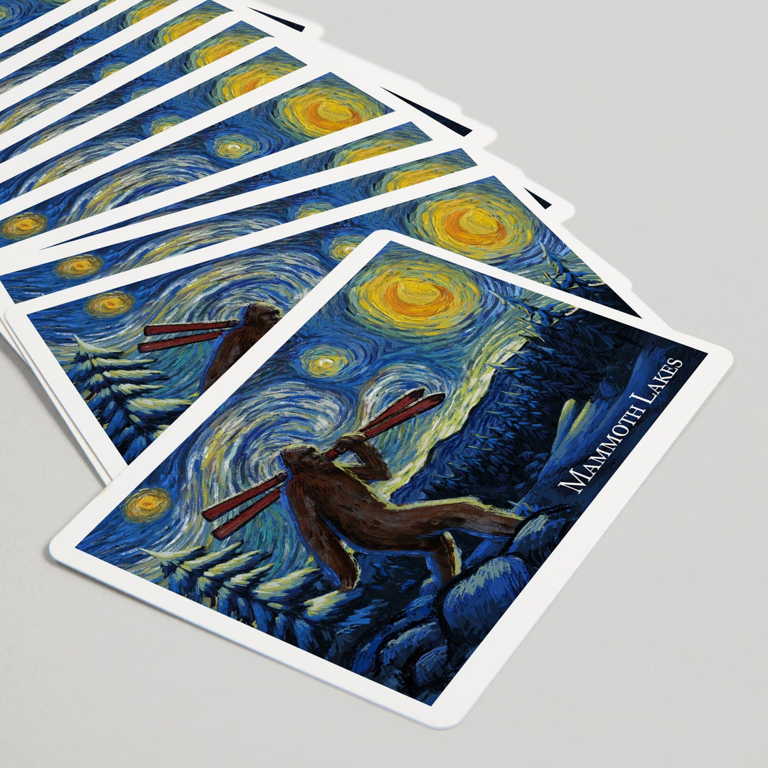 Playing Cards, Mammoth Lakes, California, Winter Bigfoot with Skis, Starry Night, 52 Card Deck with Jokers in Box, Unique Art Cards Lantern Press 