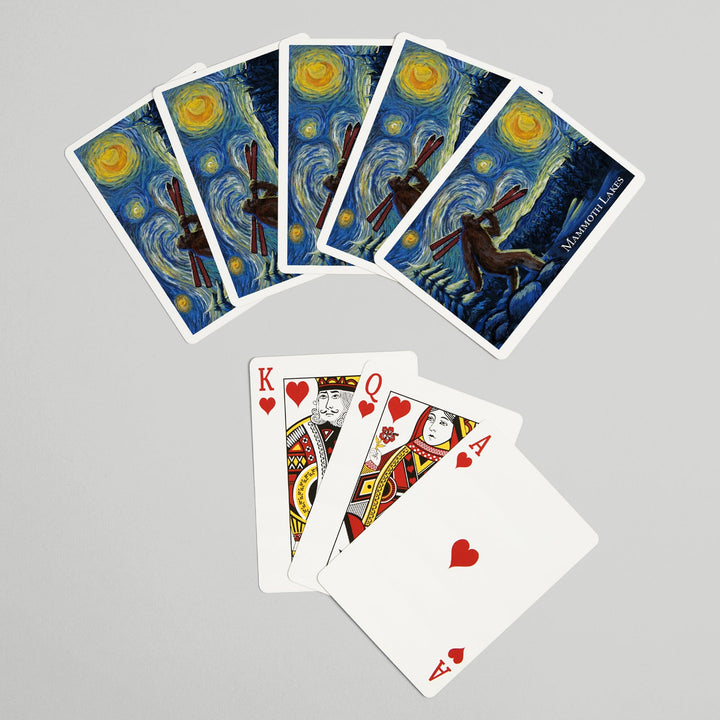 Playing Cards, Mammoth Lakes, California, Winter Bigfoot with Skis, Starry Night, 52 Card Deck with Jokers in Box, Unique Art Cards Lantern Press 