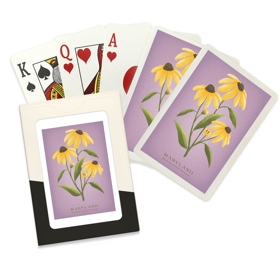 Playing Cards, Maryland, Black Eyed Susan, Vintage Flora, State Series, 52 Card Deck with Jokers in Box, Unique Art Cards Lantern Press 