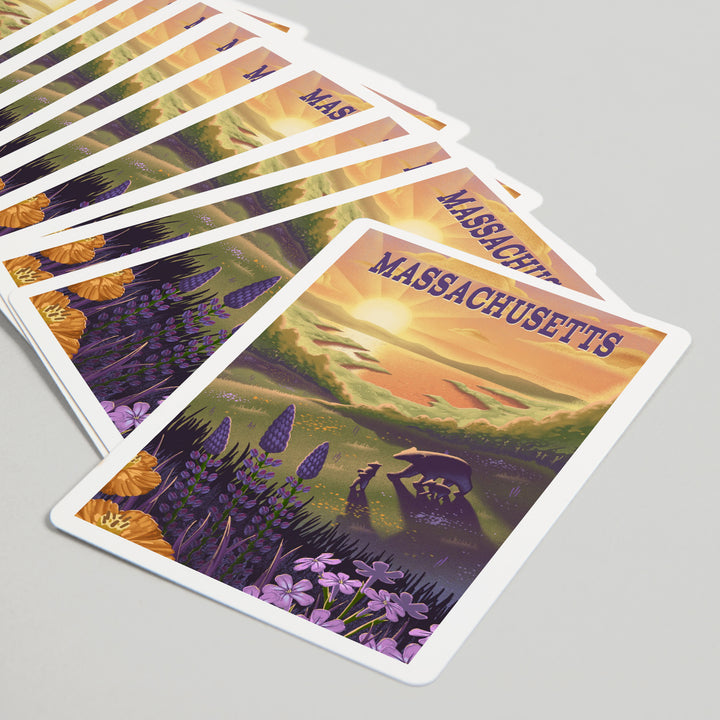 Playing Cards, Massachusetts, Lithograph, Bear and Spring Flowers, Lake, 52 Card Deck with Jokers in Box, Unique Art Cards Lantern Press 