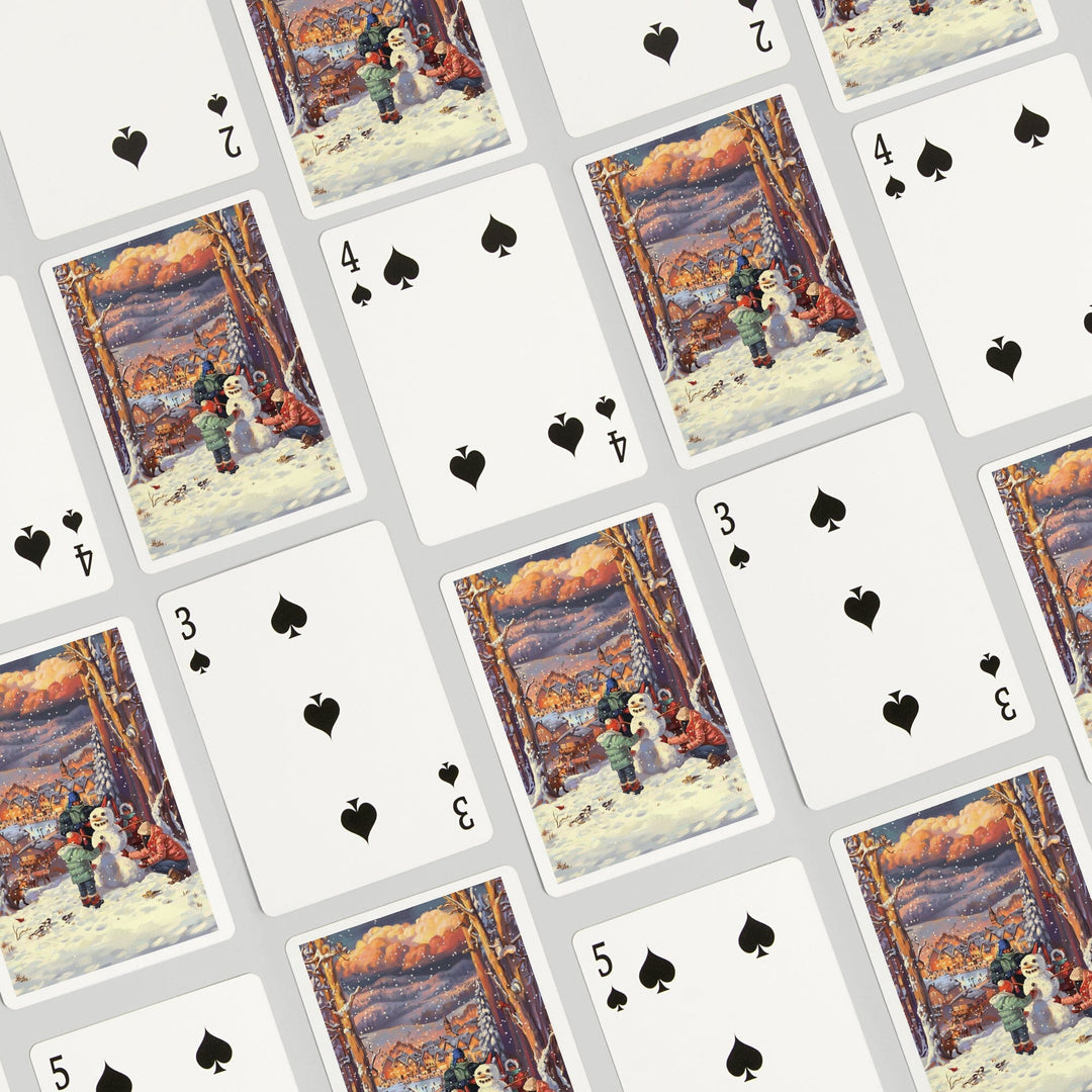 Playing Cards, Merry and Bright, Vintage Snowman Scene, 52 Card Deck with Jokers in Box, Unique Art Cards Lantern Press 