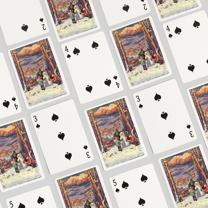 Playing Cards, Merry and Bright, Vintage Snowman Scene, 52 Card Deck with Jokers in Box, Unique Art Cards Lantern Press 