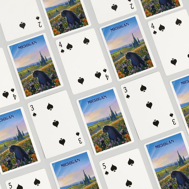 Playing Cards, Michigan, Lithograph, Bear Family in Field, 52 Card Deck with Jokers in Box, Unique Art Cards Lantern Press 